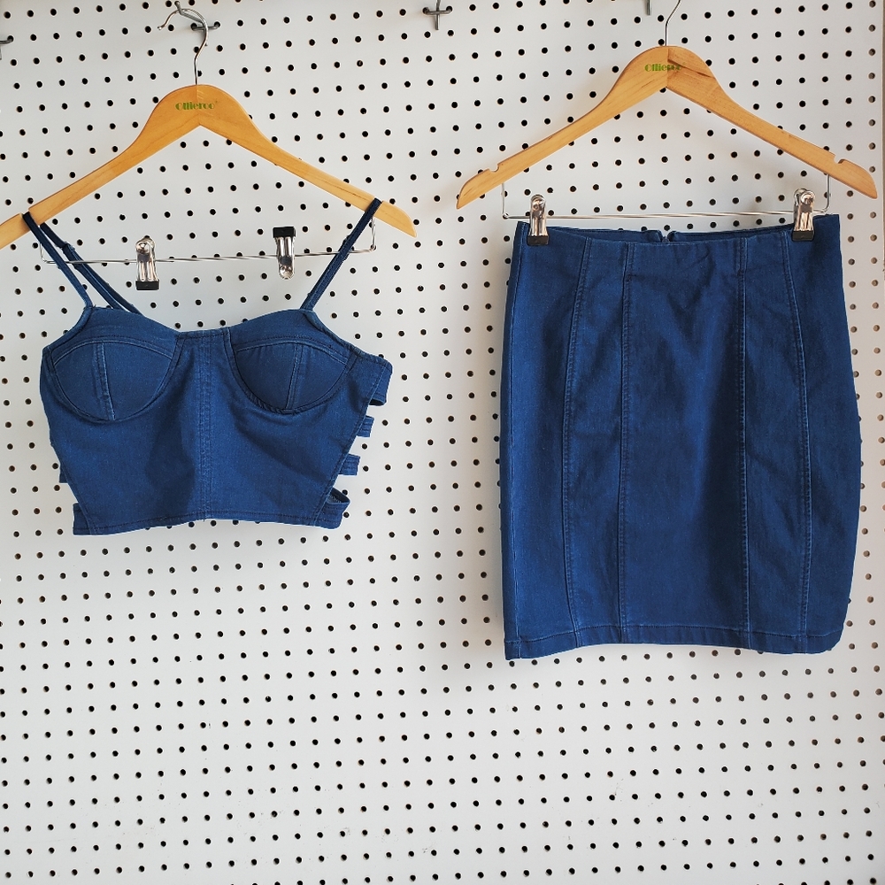 2pc Jean Skirt Set